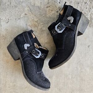 Naya Selma Black Suede Boho Western Gypsy Prarie Cowgirl Bootie sz 6.5